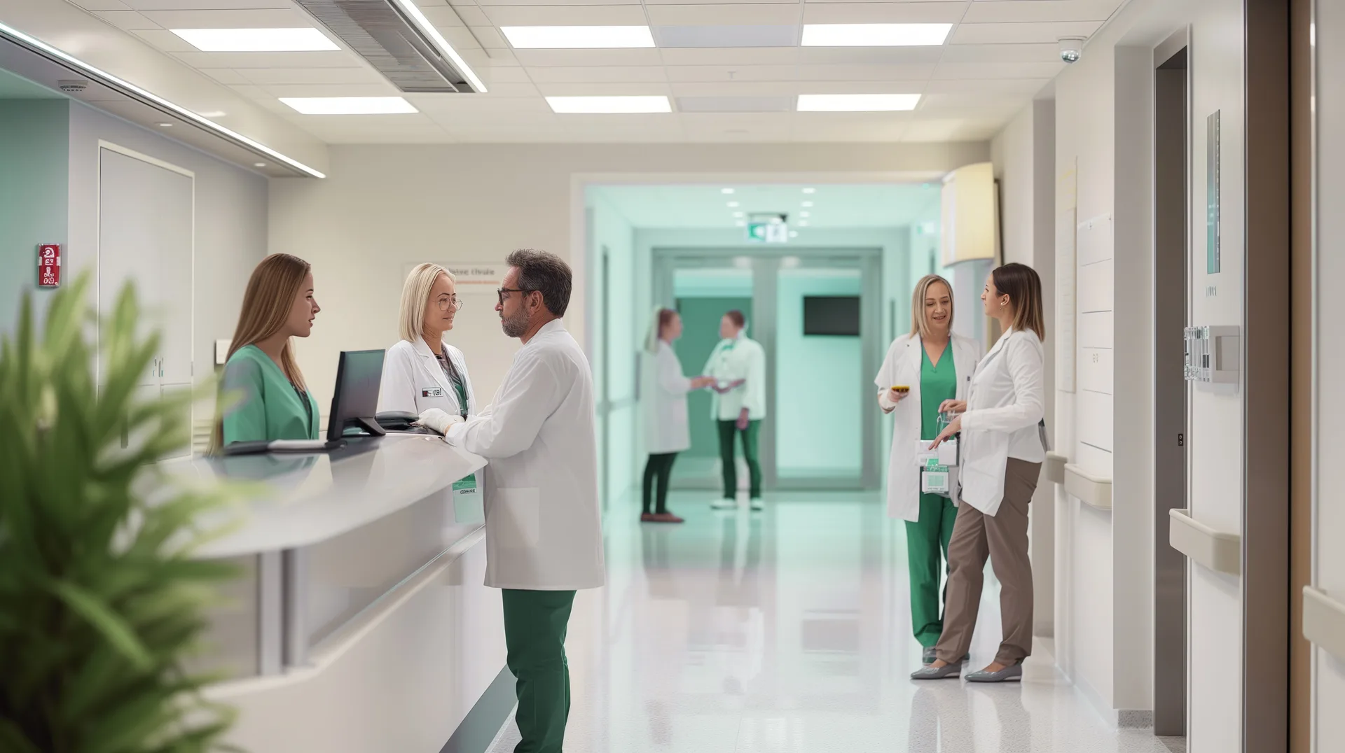 Hospital staff in hallway